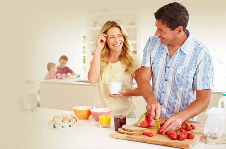 A family prepares their lunch in a safe and secure home